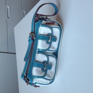 Dooney & Bourke White and Turquoise Blue Mini Handbag